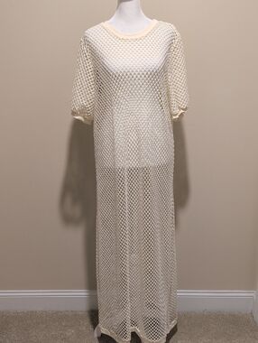 Cream Mesh Maxi Dress - Lightweight Knit Cover-Up